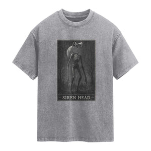 Siren Head Washed Cotton T-Shirt Tarot Card Horror American Cryptid