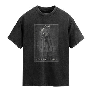 Siren Head Washed Cotton T-Shirt Tarot Card Horror American Cryptid