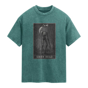 Siren Head Washed Cotton T-Shirt Tarot Card Horror American Cryptid