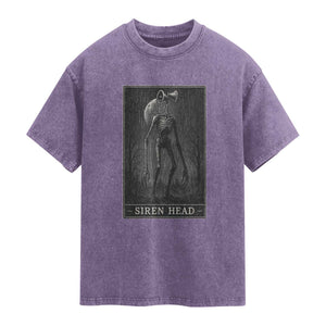 Siren Head Washed Cotton T-Shirt Tarot Card Horror American Cryptid