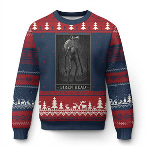 Siren Head Ugly Christmas Sweater Tarot Card Horror American Cryptid TS10 Navy Red Print Your Wear