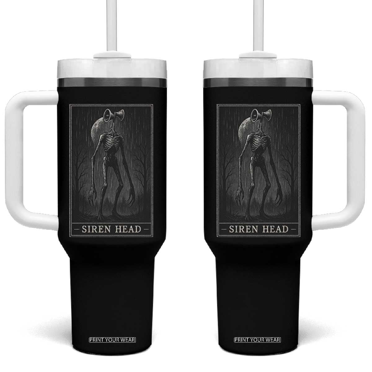 Siren Head Tumbler With Handle Tarot Card Horror American Cryptid TS10 One Size: 40 oz Black Print Your Wear