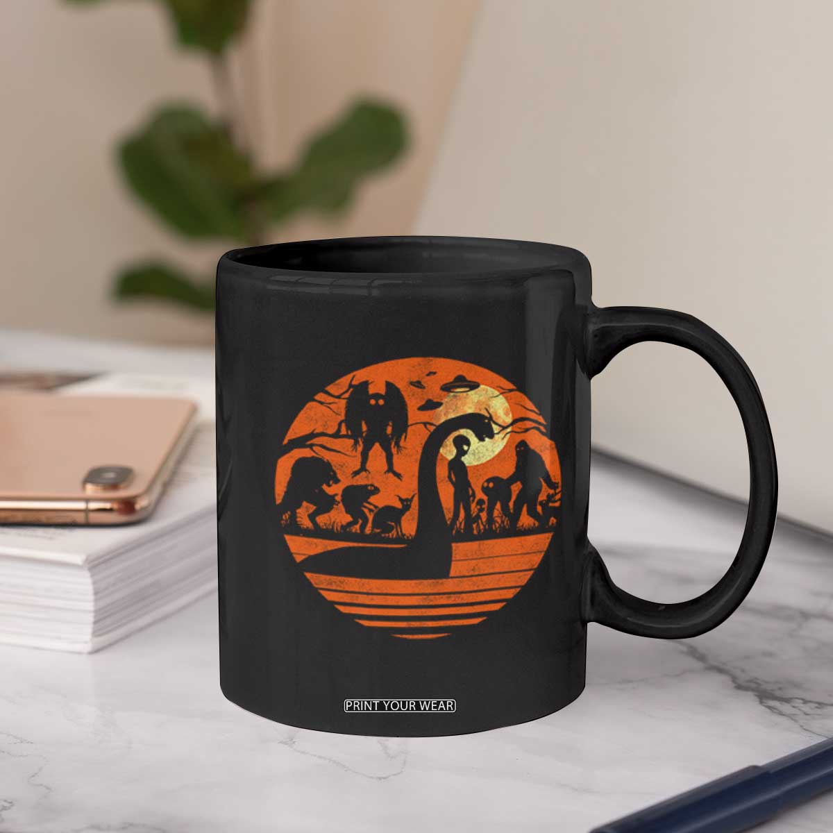 Cryptid Monsters Coffee Mug Bigfoot Loch Ness Monster Mothman Aliens Weirdcore Folk Horror TS10 Print Your Wear