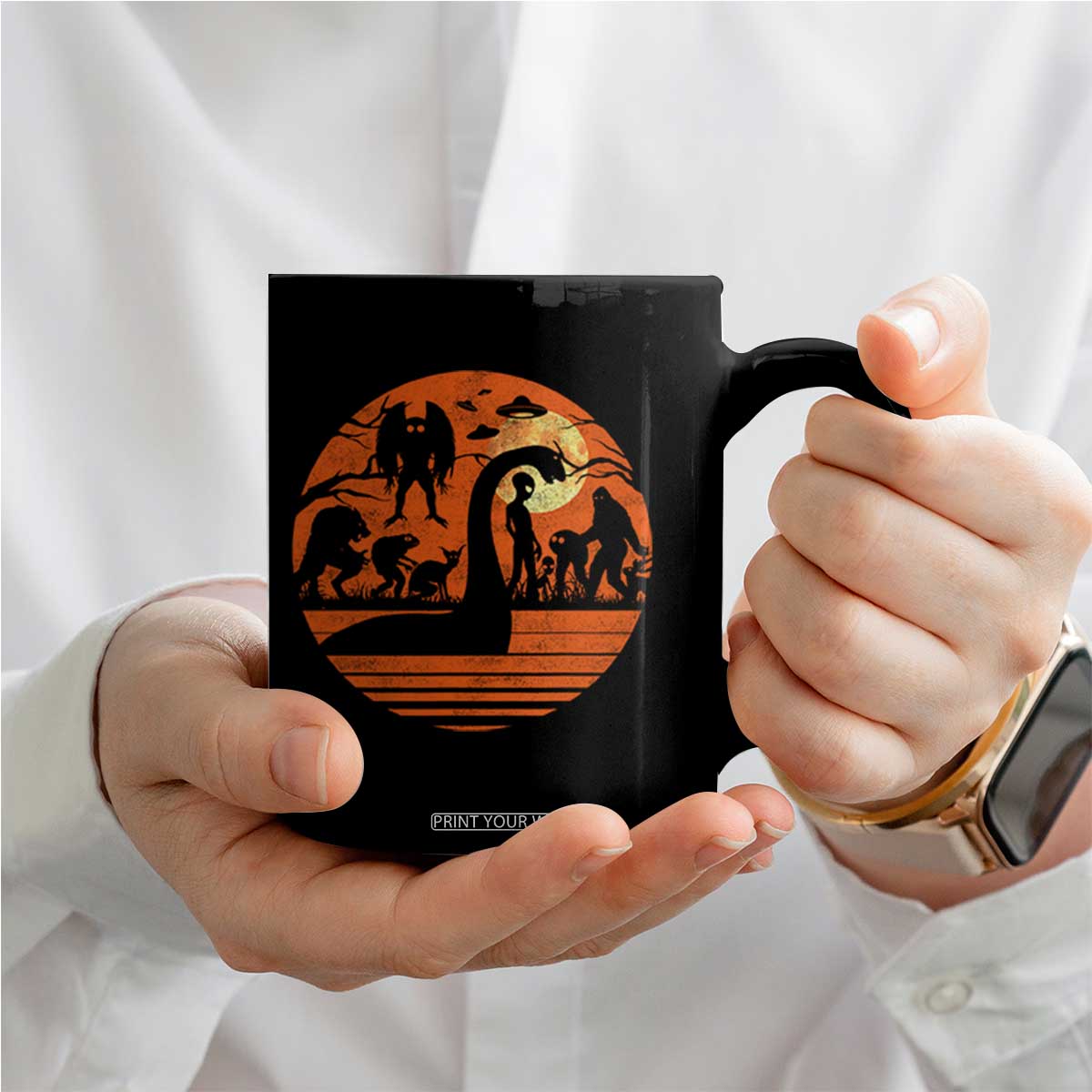 Cryptid Monsters Coffee Mug Bigfoot Loch Ness Monster Mothman Aliens Weirdcore Folk Horror TS10 Print Your Wear