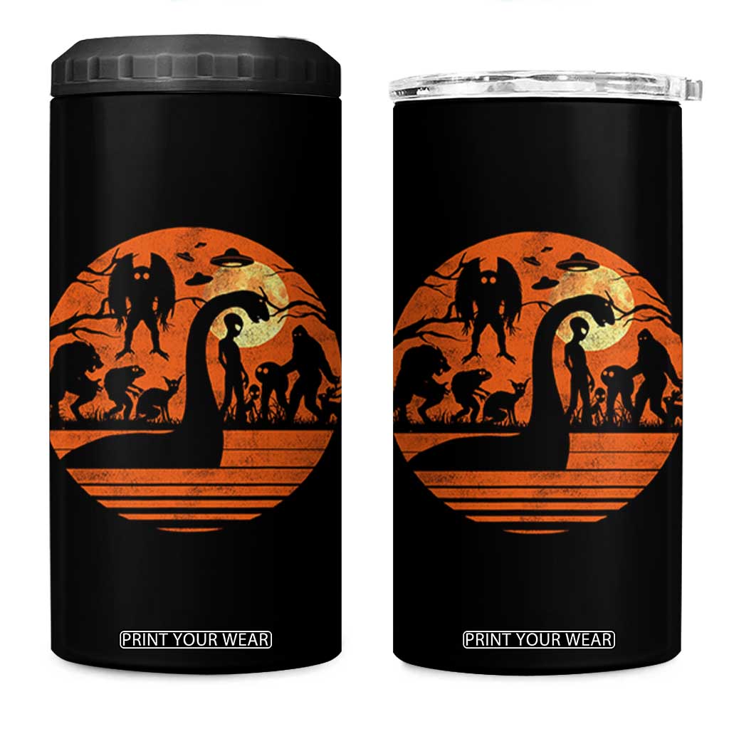 Cryptid Monsters 4 in 1 Can Cooler Tumbler Bigfoot Loch Ness Monster Mothman Aliens Weirdcore Folk Horror TS10 One Size: 16 oz Black Print Your Wear