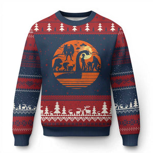 Cryptid Monsters Ugly Christmas Sweater Bigfoot Loch Ness Monster Mothman Aliens Weirdcore Folk Horror TS10 Navy Red Print Your Wear
