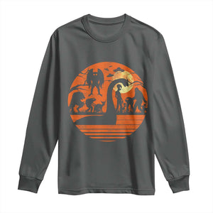 Cryptid Monsters Long Sleeve Shirt Bigfoot Loch Ness Monster Mothman Aliens Weirdcore Folk Horror TS10 Dark Heather Print Your Wear