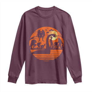 Cryptid Monsters Long Sleeve Shirt Bigfoot Loch Ness Monster Mothman Aliens Weirdcore Folk Horror TS10 Maroon Print Your Wear
