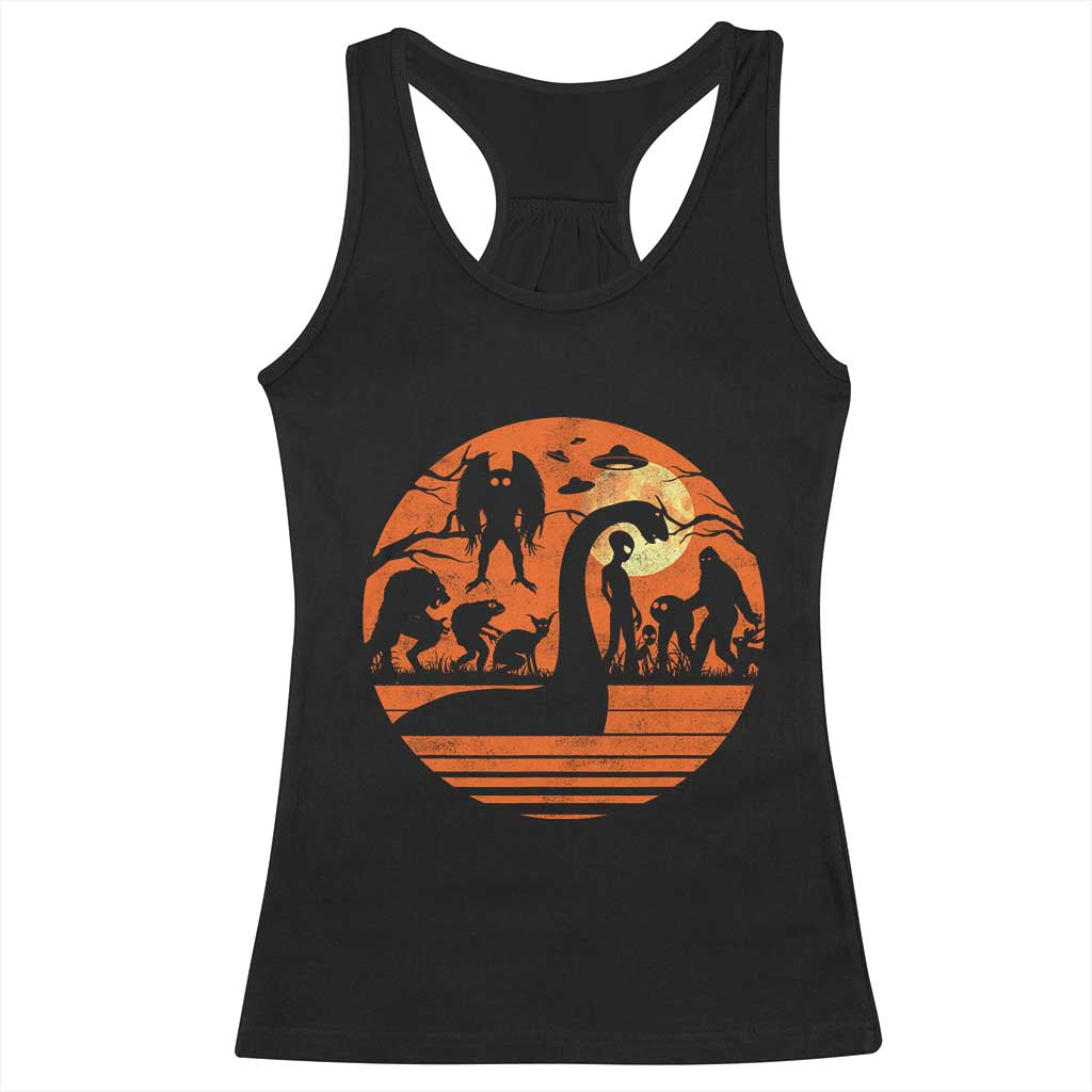 Cryptid Monsters Racerback Tank Top Bigfoot Loch Ness Monster Mothman Aliens Weirdcore Folk Horror TS10 Black Print Your Wear