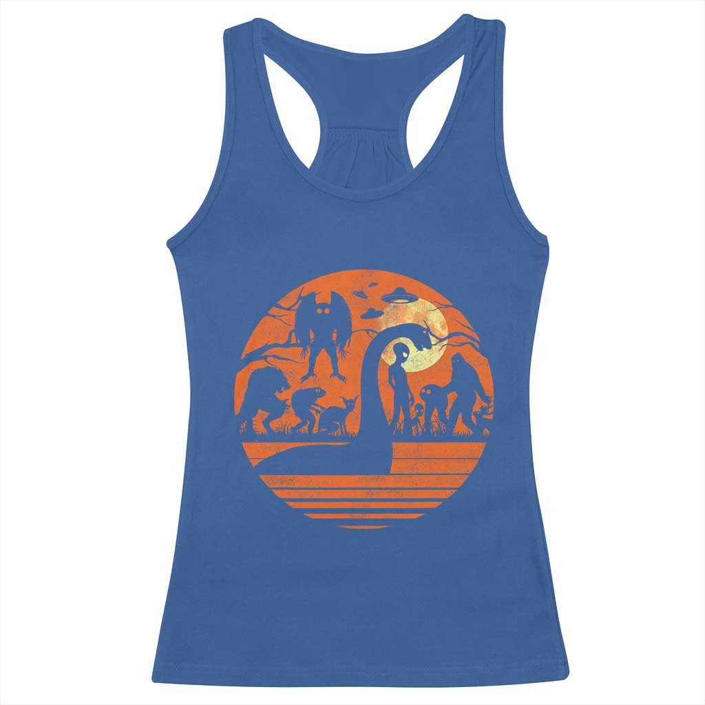 Cryptid Monsters Racerback Tank Top Bigfoot Loch Ness Monster Mothman Aliens Weirdcore Folk Horror TS10 Royal Blue Print Your Wear