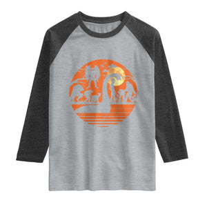 Cryptid Monsters Raglan Shirt Bigfoot Loch Ness Monster Mothman Aliens Weirdcore Folk Horror TS10 Heather Gray Heather Charcoal Print Your Wear