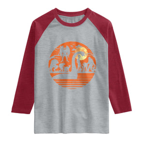Cryptid Monsters Raglan Shirt Bigfoot Loch Ness Monster Mothman Aliens Weirdcore Folk Horror TS10 Heather Gray Heather Red Print Your Wear
