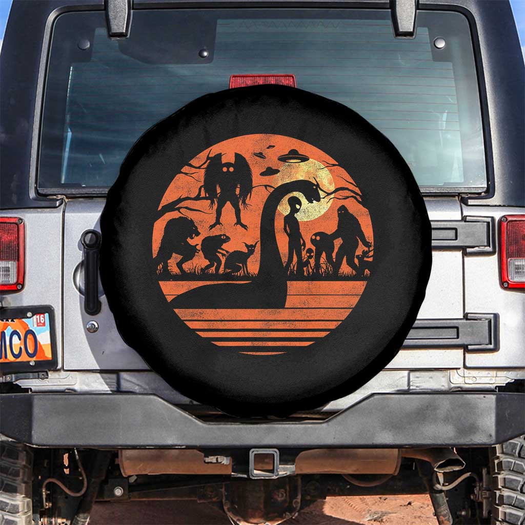 Cryptid Monsters Spare Tire Cover Bigfoot Loch Ness Monster Mothman Aliens Weirdcore Folk Horror TS10 No hole Black Print Your Wear