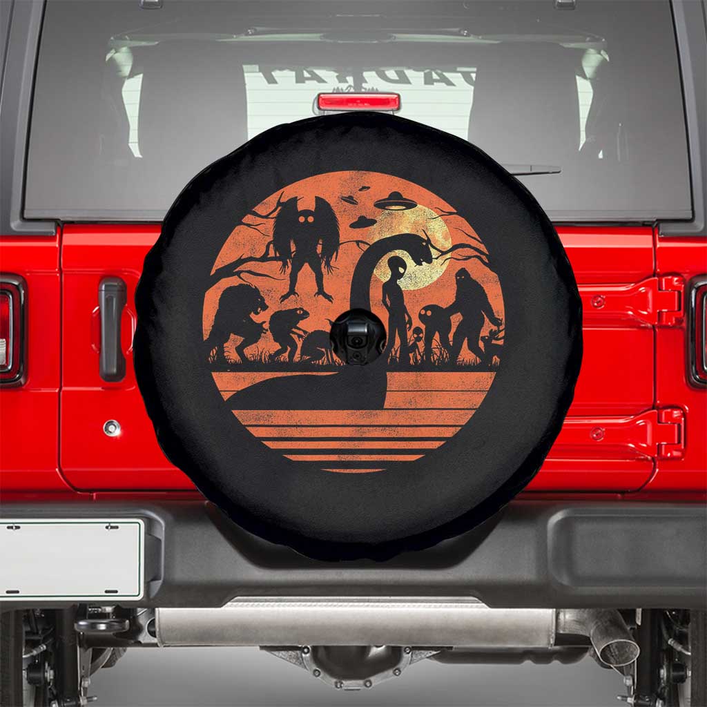 Cryptid Monsters Spare Tire Cover Bigfoot Loch Ness Monster Mothman Aliens Weirdcore Folk Horror TS10 Black Print Your Wear