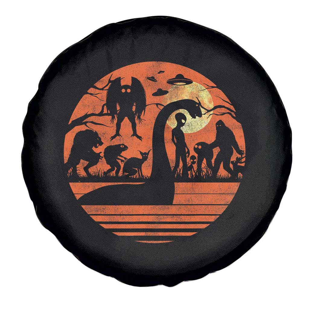 Cryptid Monsters Spare Tire Cover Bigfoot Loch Ness Monster Mothman Aliens Weirdcore Folk Horror TS10 Print Your Wear