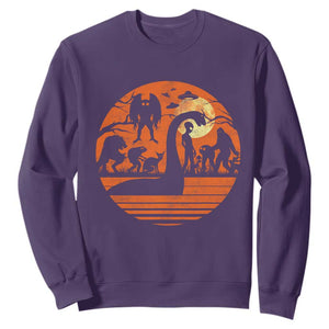 Cryptid Monsters Sweatshirt Bigfoot Loch Ness Monster Mothman Aliens Weirdcore Folk Horror TS10 Purple Print Your Wear