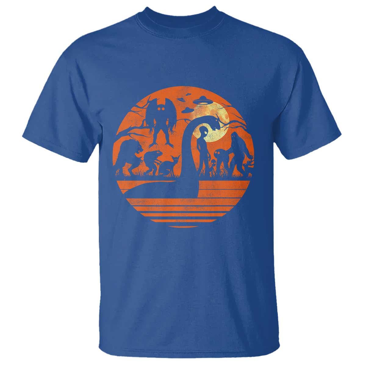 Cryptid Monsters T Shirt Bigfoot Loch Ness Monster Mothman Aliens Weirdcore Folk Horror TS10 Royal Blue Print Your Wear