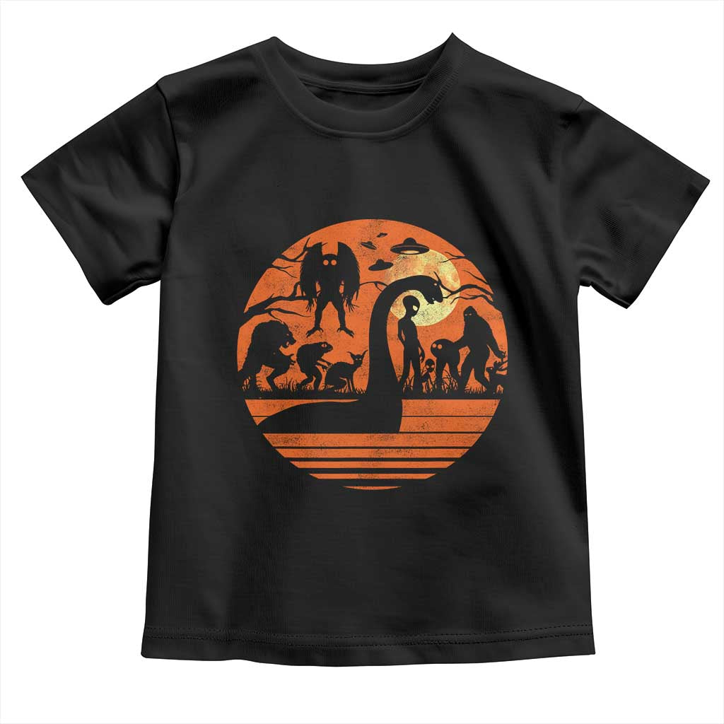 Cryptid Monsters Toddler T Shirt Bigfoot Loch Ness Monster Mothman Aliens Weirdcore Folk Horror TS10 Black Print Your Wear