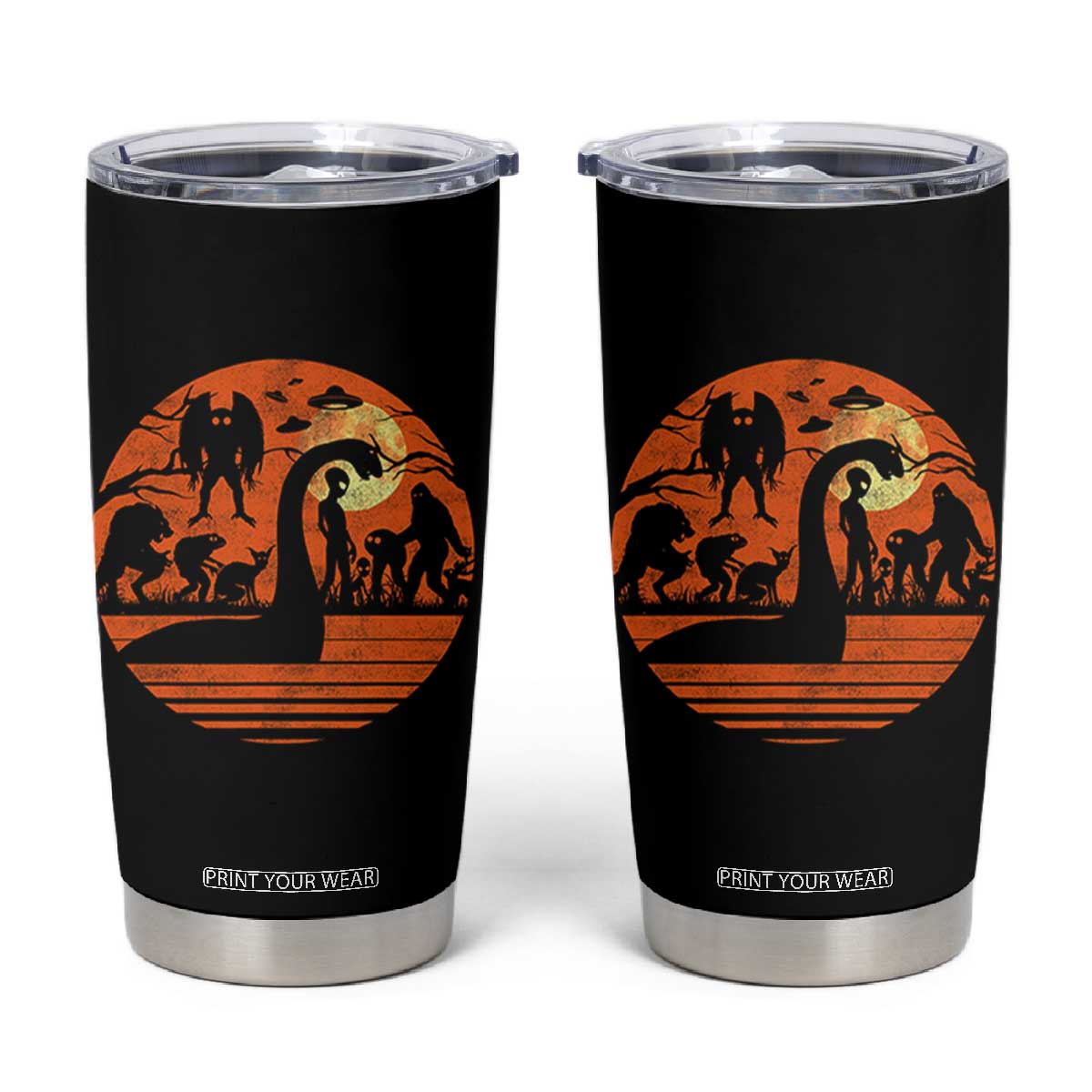 Cryptid Monsters Tumbler Cup Bigfoot Loch Ness Monster Mothman Aliens Weirdcore Folk Horror TS10 Black Print Your Wear