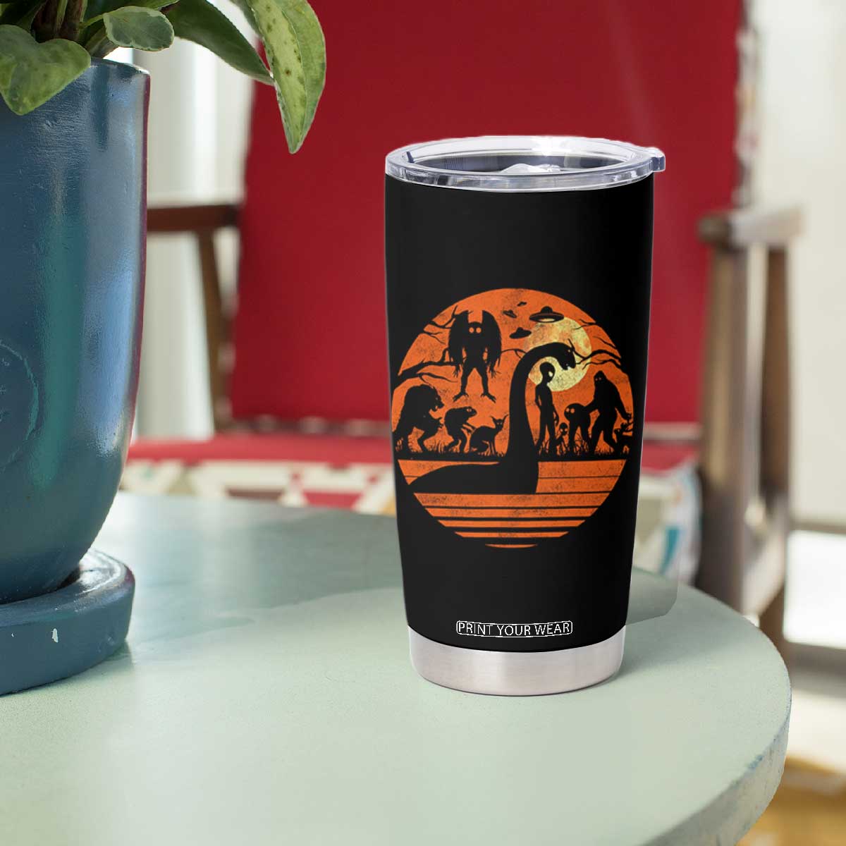 Cryptid Monsters Tumbler Cup Bigfoot Loch Ness Monster Mothman Aliens Weirdcore Folk Horror TS10 Print Your Wear