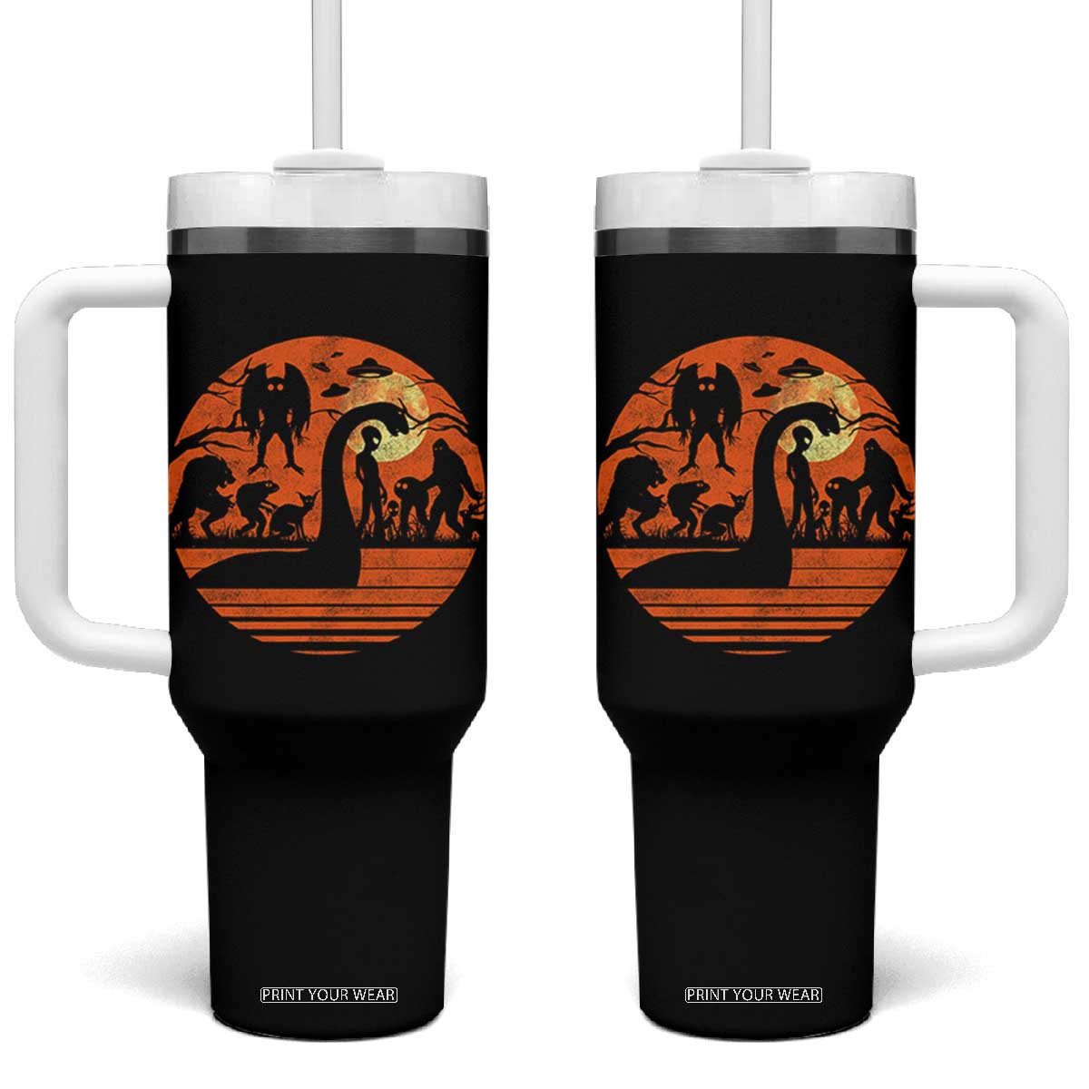 Cryptid Monsters Tumbler With Handle Bigfoot Loch Ness Monster Mothman Aliens Weirdcore Folk Horror TS10 One Size: 40 oz Black Print Your Wear