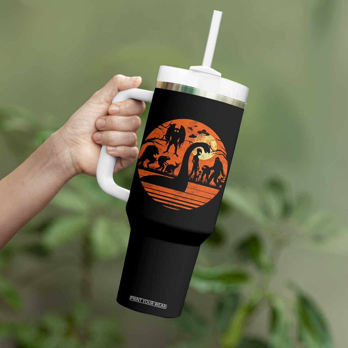 Cryptid Monsters Tumbler With Handle Bigfoot Loch Ness Monster Mothman Aliens Weirdcore Folk Horror TS10 Print Your Wear