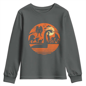 Cryptid Monsters Youth Sweatshirt Bigfoot Loch Ness Monster Mothman Aliens Weirdcore Folk Horror TS10 Dark Heather Print Your Wear