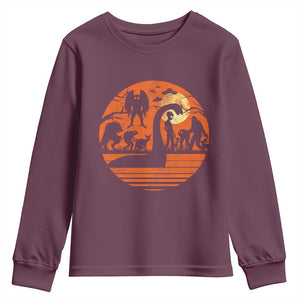 Cryptid Monsters Youth Sweatshirt Bigfoot Loch Ness Monster Mothman Aliens Weirdcore Folk Horror TS10 Maroon Print Your Wear