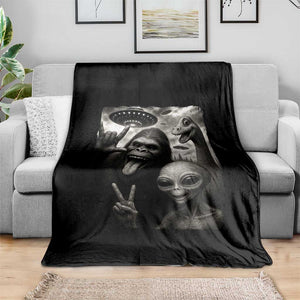 Bigfoot Alien Loch Ness Monster Throw Blanket Funny Cryptid UFO Selfie Sasquatch Rock On TS10 Print Your Wear