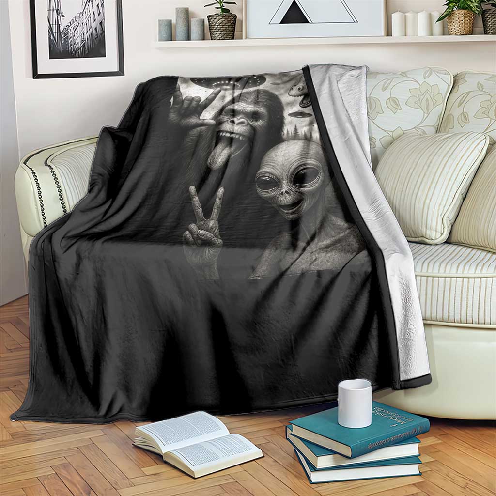 Bigfoot Alien Loch Ness Monster Throw Blanket Funny Cryptid UFO Selfie Sasquatch Rock On TS10 Print Your Wear