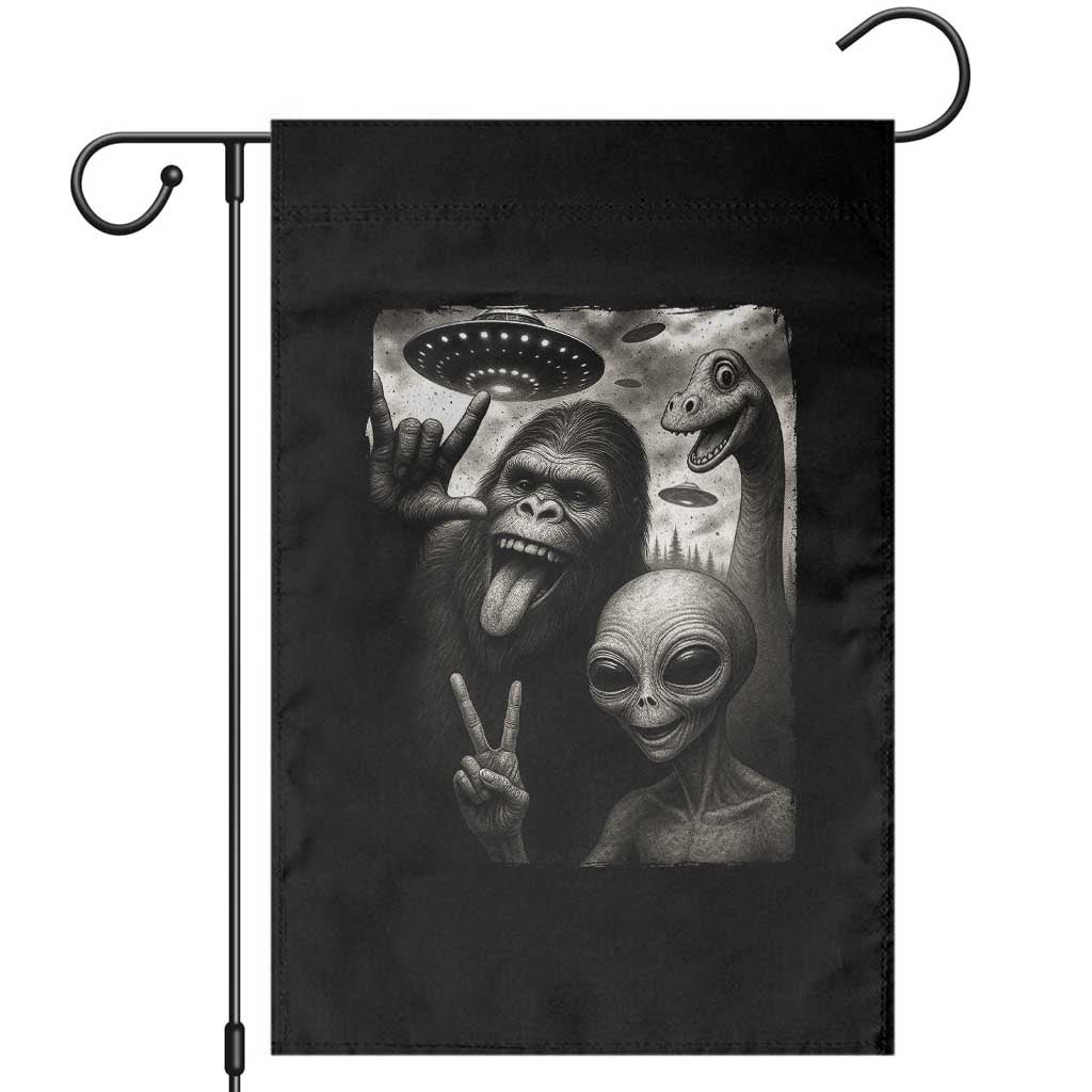 Bigfoot Alien Loch Ness Monster Garden Flag Funny Cryptid UFO Selfie Sasquatch Rock On TS10 Black Print Your Wear