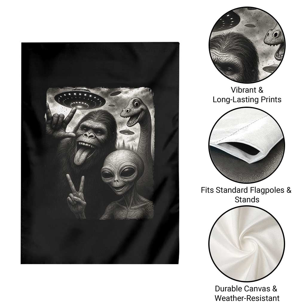 Bigfoot Alien Loch Ness Monster Garden Flag Funny Cryptid UFO Selfie Sasquatch Rock On TS10 Print Your Wear