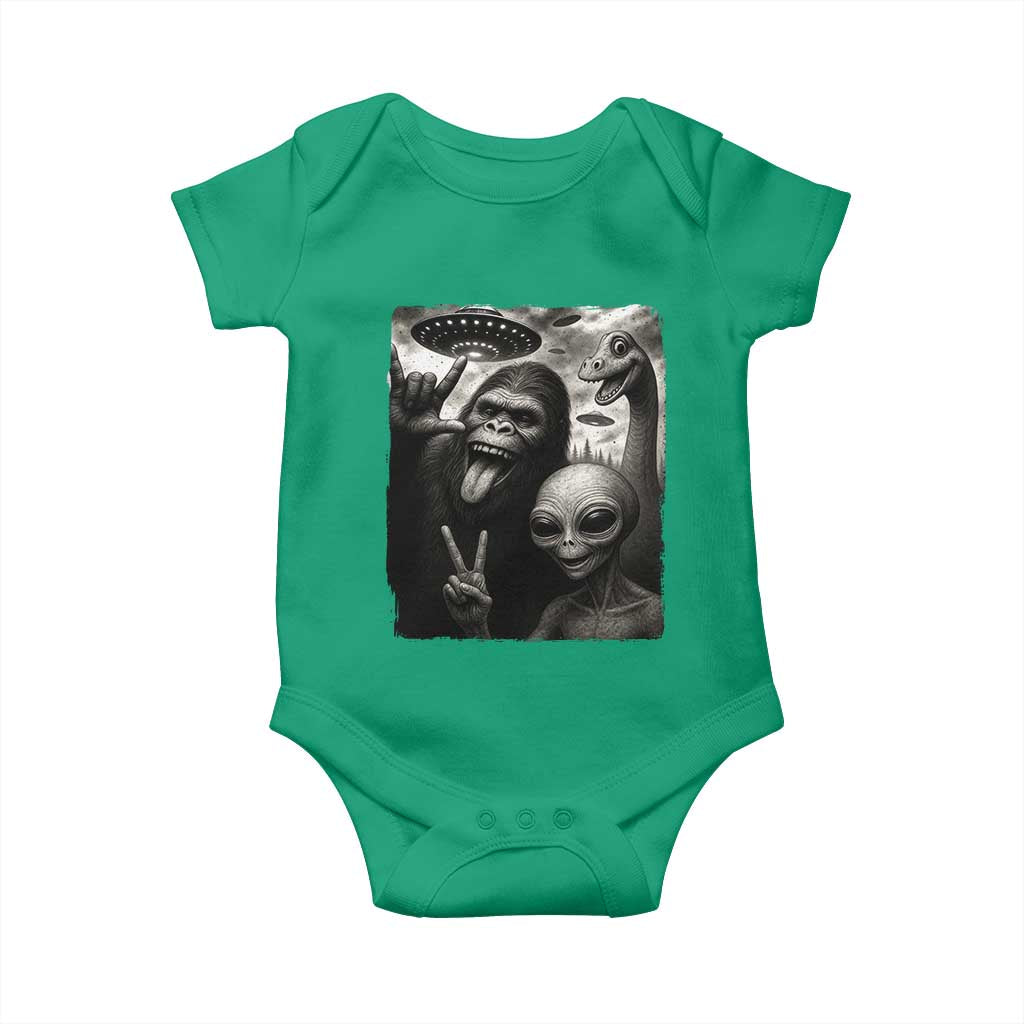 Bigfoot Alien Loch Ness Monster Baby Onesie Funny Cryptid UFO Selfie Sasquatch Rock On TS10 Irish Green Print Your Wear