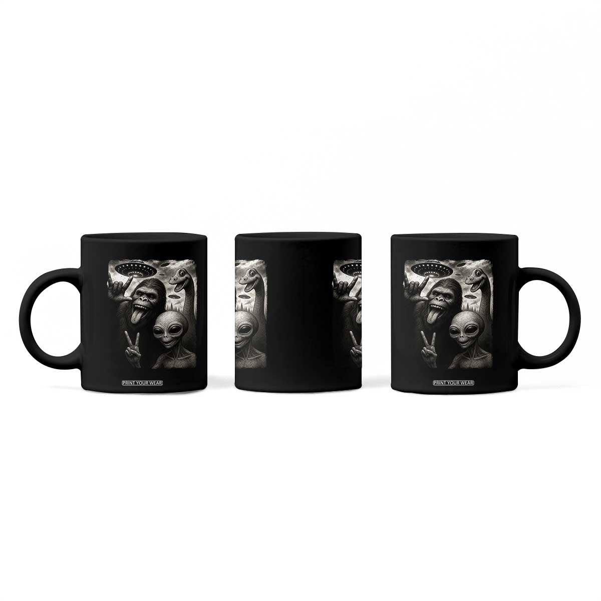 Bigfoot Alien Loch Ness Monster Coffee Mug Funny Cryptid UFO Selfie Sasquatch Rock On TS10 Print Your Wear