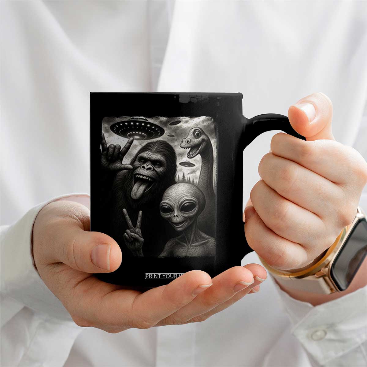 Bigfoot Alien Loch Ness Monster Coffee Mug Funny Cryptid UFO Selfie Sasquatch Rock On TS10 Print Your Wear