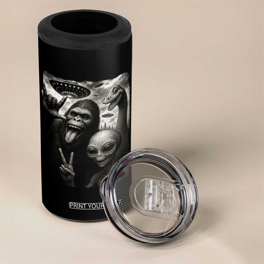 Bigfoot Alien Loch Ness Monster 4 in 1 Can Cooler Tumbler Funny Cryptid UFO Selfie Sasquatch Rock On TS10 Print Your Wear