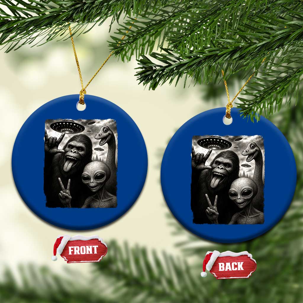 Bigfoot Alien Loch Ness Monster Ceramic Ornament Funny Cryptid UFO Selfie Sasquatch Rock On - Print Your Wear