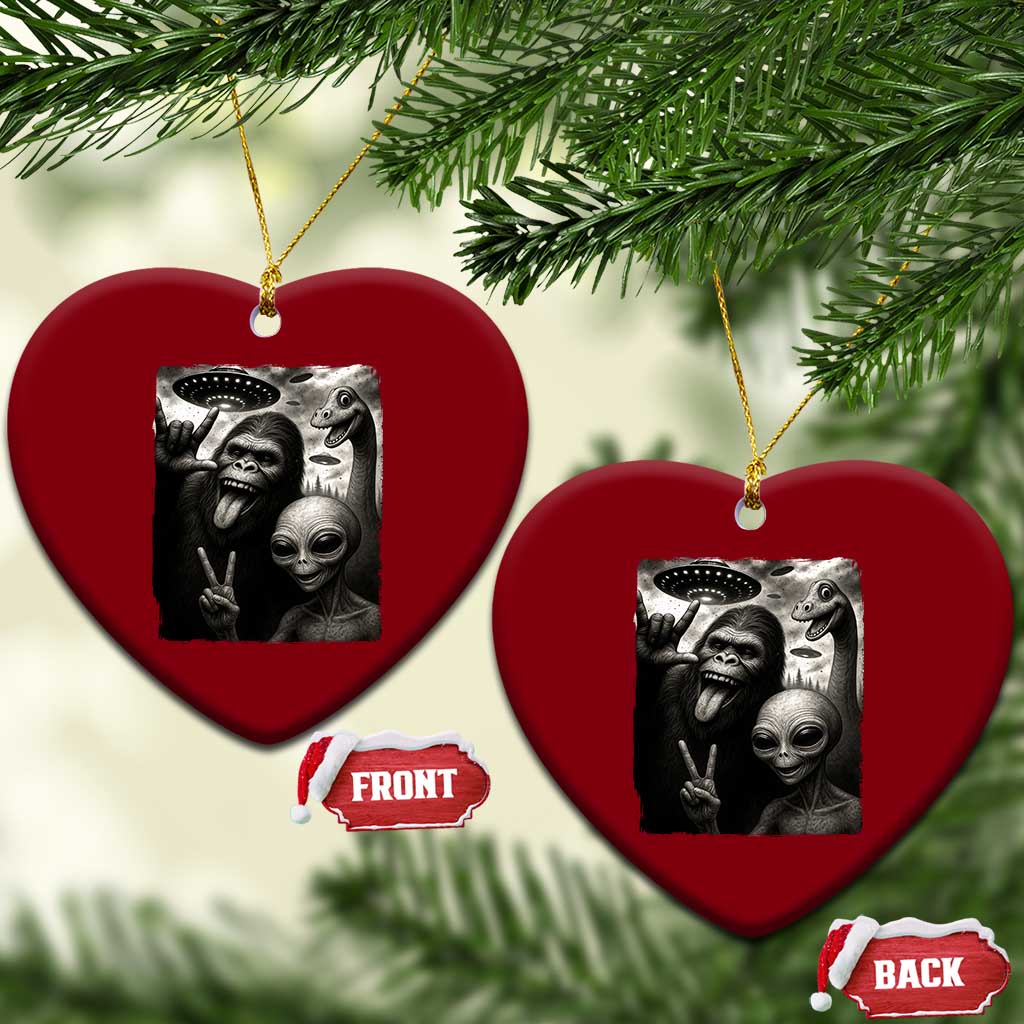 Bigfoot Alien Loch Ness Monster Ceramic Ornament Funny Cryptid UFO Selfie Sasquatch Rock On - Print Your Wear