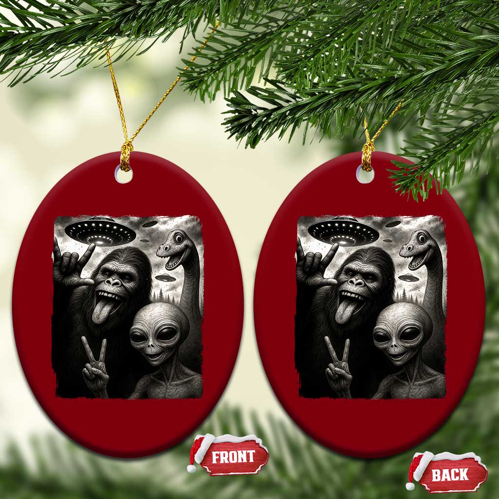 Bigfoot Alien Loch Ness Monster Ceramic Ornament Funny Cryptid UFO Selfie Sasquatch Rock On TS10 Print Your Wear