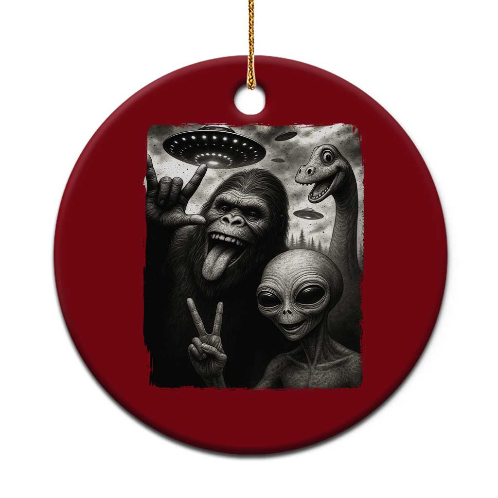 Bigfoot Alien Loch Ness Monster Ceramic Ornament Funny Cryptid UFO Selfie Sasquatch Rock On - Print Your Wear