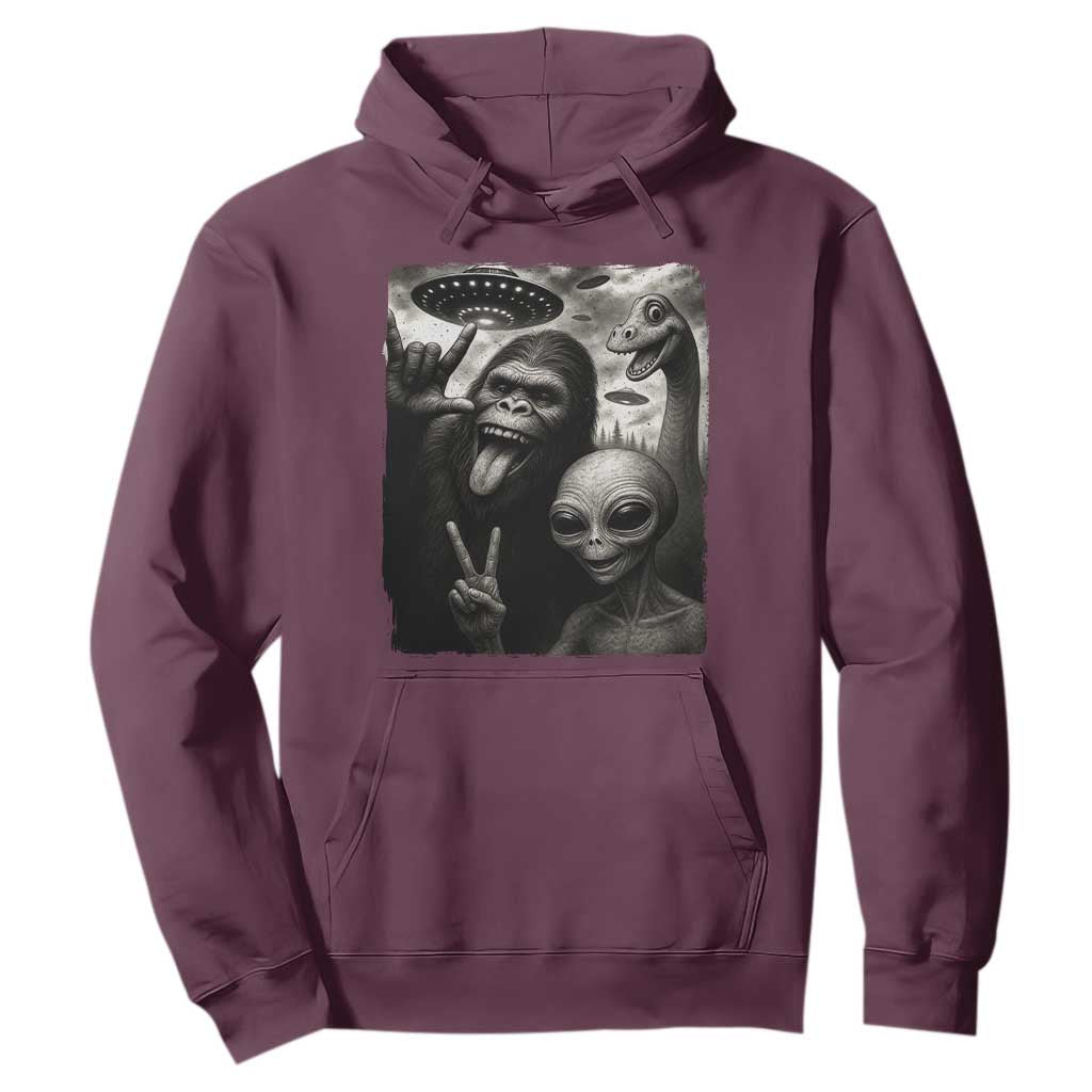 Bigfoot Alien Loch Ness Monster Hoodie Funny Cryptid UFO Selfie Sasquatch Rock On TS10 Maroon Print Your Wear