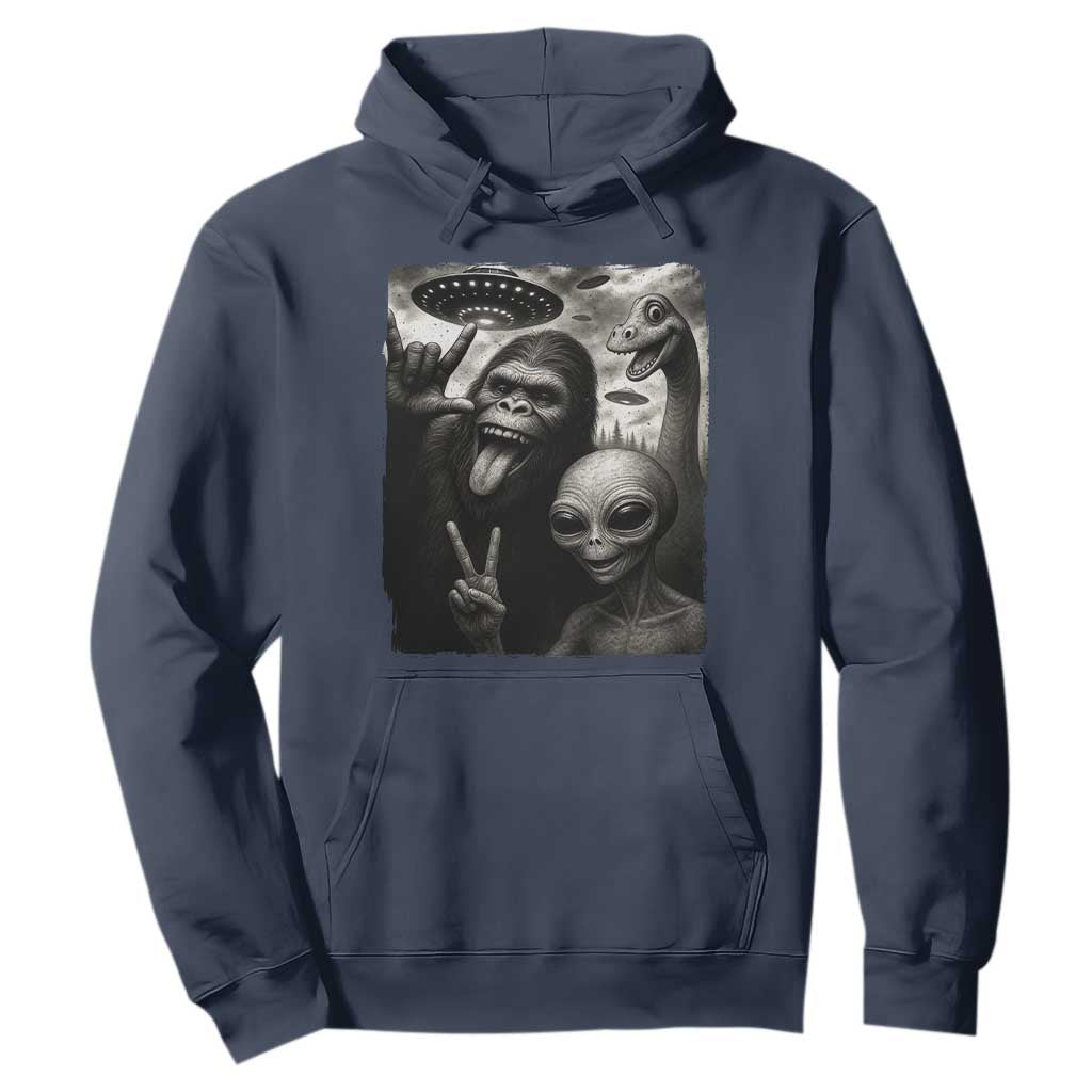 Bigfoot Alien Loch Ness Monster Hoodie Funny Cryptid UFO Selfie Sasquatch Rock On TS10 Navy Print Your Wear