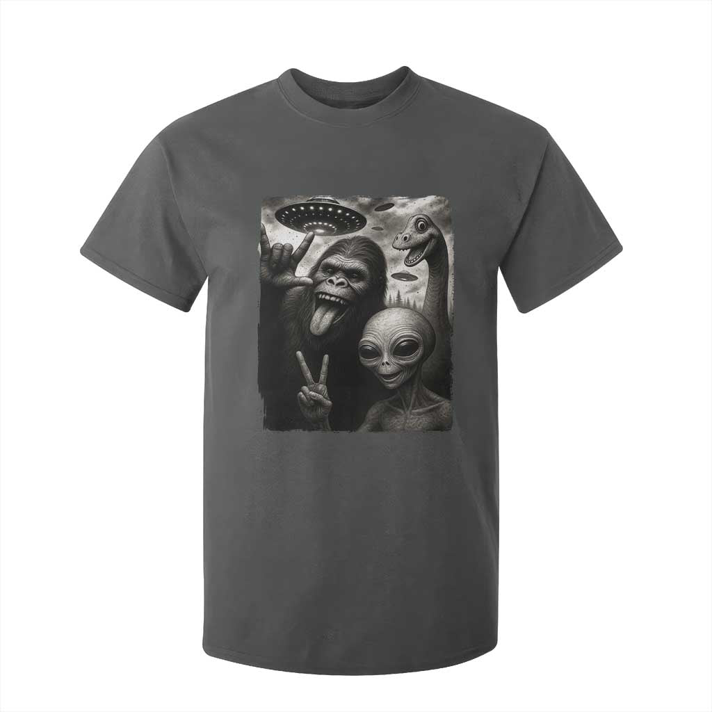 Bigfoot Alien Loch Ness Monster T Shirt For Kid Funny Cryptid UFO Selfie Sasquatch Rock On TS10 Dark Heather Print Your Wear
