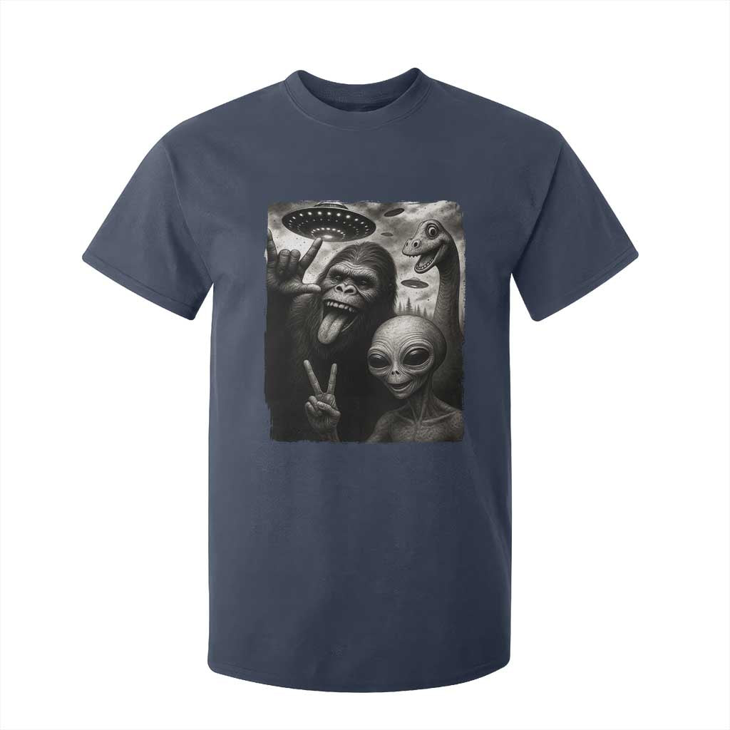 Bigfoot Alien Loch Ness Monster T Shirt For Kid Funny Cryptid UFO Selfie Sasquatch Rock On TS10 Navy Print Your Wear