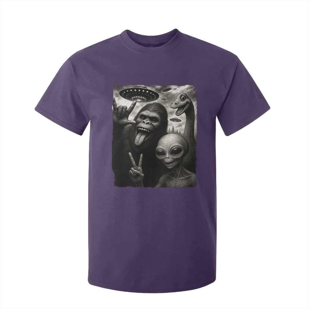Bigfoot Alien Loch Ness Monster T Shirt For Kid Funny Cryptid UFO Selfie Sasquatch Rock On TS10 Purple Print Your Wear