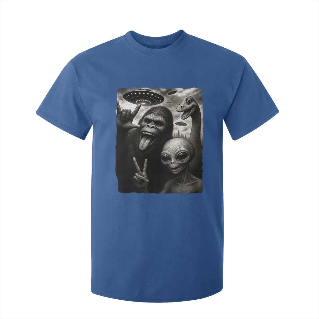 Bigfoot Alien Loch Ness Monster T Shirt For Kid Funny Cryptid UFO Selfie Sasquatch Rock On TS10 Royal Blue Print Your Wear