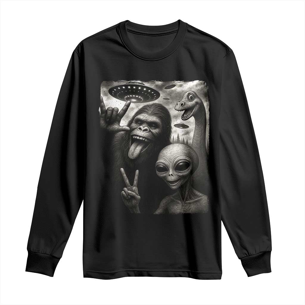 Bigfoot Alien Loch Ness Monster Long Sleeve Shirt Funny Cryptid UFO Selfie Sasquatch Rock On TS10 Black Print Your Wear