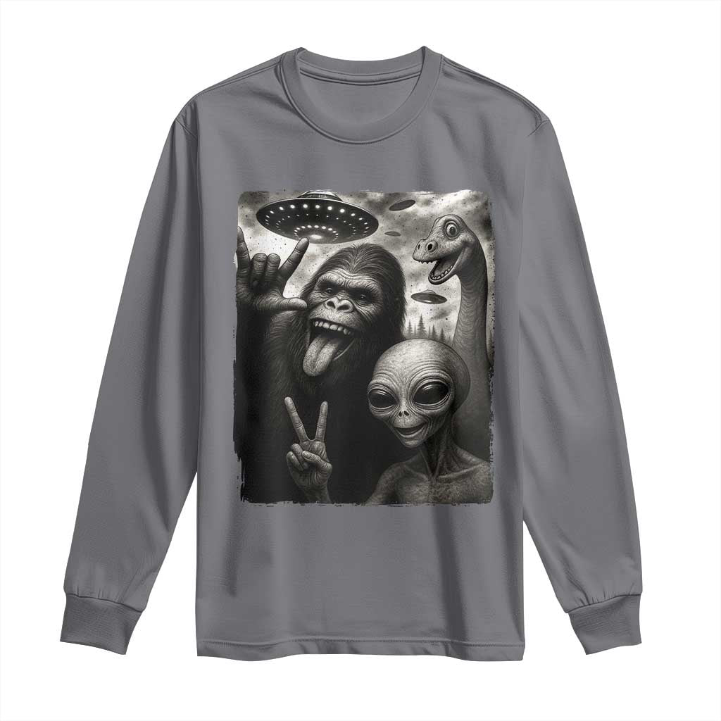 Bigfoot Alien Loch Ness Monster Long Sleeve Shirt Funny Cryptid UFO Selfie Sasquatch Rock On TS10 Charcoal Print Your Wear