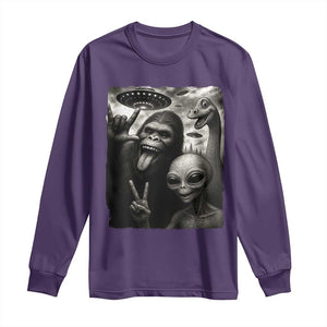 Bigfoot Alien Loch Ness Monster Long Sleeve Shirt Funny Cryptid UFO Selfie Sasquatch Rock On TS10 Purple Print Your Wear