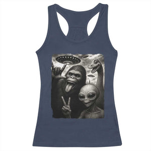 Bigfoot Alien Loch Ness Monster Racerback Tank Top Funny Cryptid UFO Selfie Sasquatch Rock On - Print Your Wear